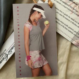 Denise Cronwall Matching Tennis Top and Skirt, Gray and Pink Print, Size XL, NWT
